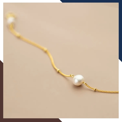 Lắc tay ngọc trai thật bạc xi mạ vàng, vòng tay ngọc trai nuôi nước ngọt tự nhiên cho nữ mã 89D75