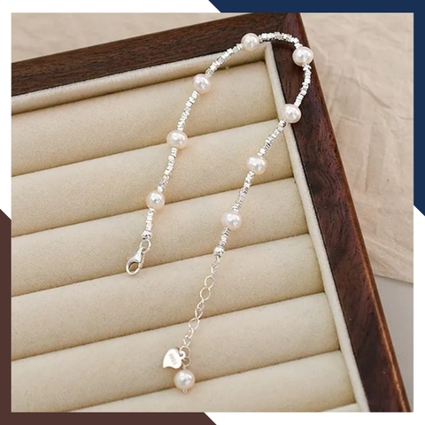 Lắc tay ngọc trai mix hạt bạc vỡ, vòng tay vụn bạc đính ngọc trai thật đẹp cho nữ mã 78AC190