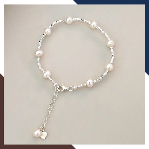 Lắc tay ngọc trai mix hạt bạc vỡ, vòng tay vụn bạc đính ngọc trai thật đẹp cho nữ mã 78AC190