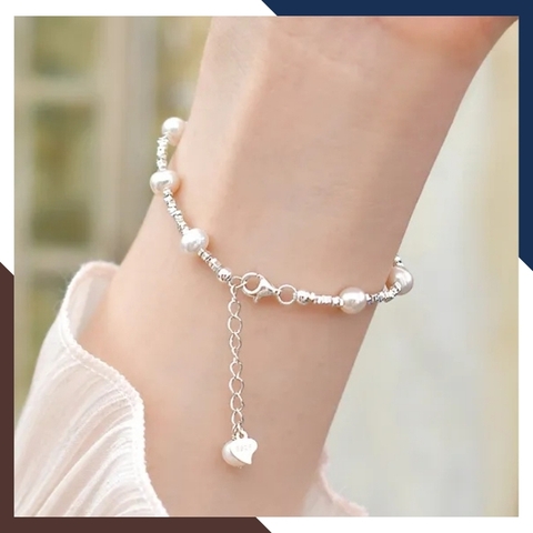 Lắc tay ngọc trai mix hạt bạc vỡ, vòng tay vụn bạc đính ngọc trai thật đẹp cho nữ mã 78AC190