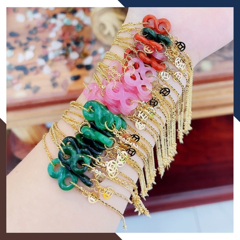 Lắc Tay Như Ý Nguyện Đá Tự Nhiên Phối Dây Vàng Tây 10K Mã LTVN90
