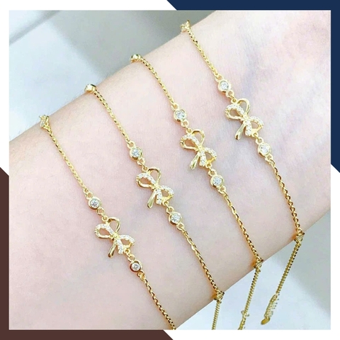 Lắc Tay Nữ Vàng 10K Hình Nơ Đính Đá CZ LTVN276 – Tinh Tế, Trẻ Trung, Tặng Bạn Gái Siêu Ý Nghĩa