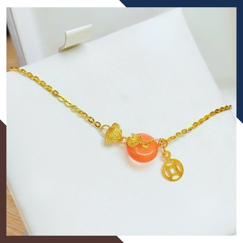 Lắc Tay Phúc Lộc Tình Vàng 10K  LTVN243 - Charm Hồ Ly & Kim Tiền Phối Đồng Điếu Đá Tự Nhiên