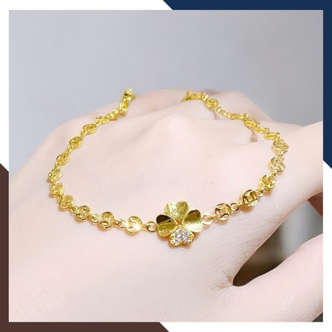 Lắc Tay Vàng Nữ Kim Tiền 10K Phối Charm Cỏ 4 Lá / Hồ Ly / Trái Tim LTVN250 – Sang Trọng, May Mắn, Thu Hút Tài Lộc