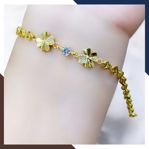 Lắc Tay Vàng Nữ Kim Tiền 10K Phối Charm Cỏ 4 Lá / Hồ Ly / Trái Tim LTVN250 – Sang Trọng, May Mắn, Thu Hút Tài Lộc
