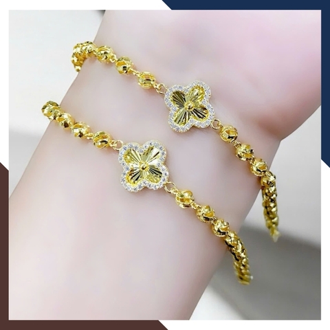 Lắc Tay Vàng Nữ Kim Tiền 10K Phối Charm Cỏ 4 Lá / Hồ Ly / Trái Tim LTVN250 – Sang Trọng, May Mắn, Thu Hút Tài Lộc