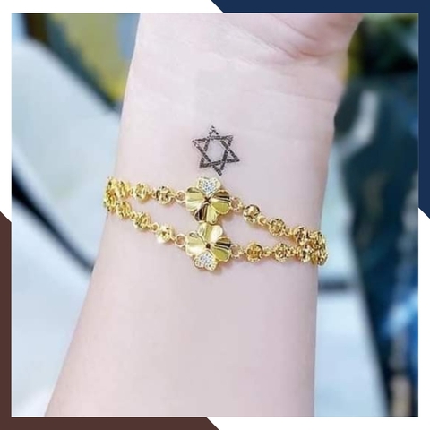 Lắc Tay Vàng Nữ Kim Tiền 10K Phối Charm Cỏ 4 Lá / Hồ Ly / Trái Tim LTVN250 – Sang Trọng, May Mắn, Thu Hút Tài Lộc