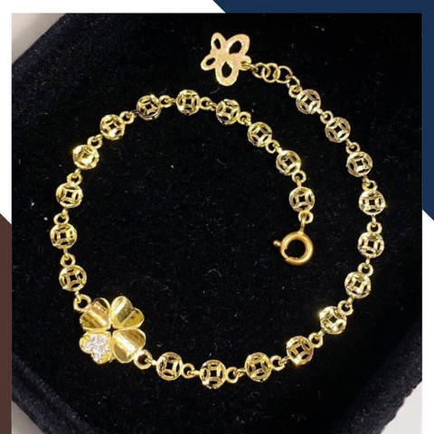 Lắc Tay Vàng Nữ Kim Tiền 10K Phối Charm Cỏ 4 Lá / Hồ Ly / Trái Tim LTVN250 – Sang Trọng, May Mắn, Thu Hút Tài Lộc