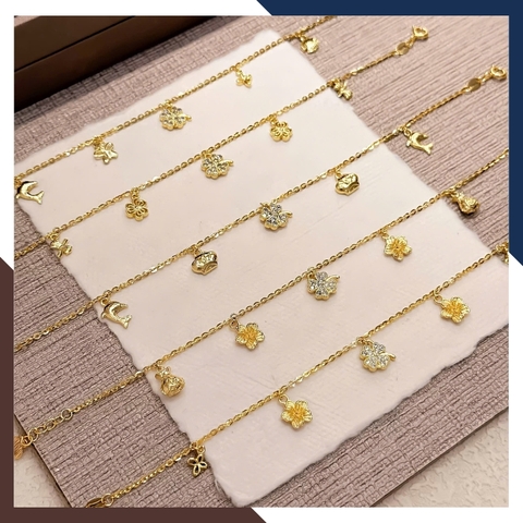 Lắc Tay Vàng 10K Nữ Mix 5 Charm LTVN327 – Thiết Kế Trẻ Trung, Nữ Tính, Phù Hợp Đeo Hàng Ngày