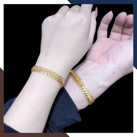 Lắc tay vàng cặp đôi, lắc tay cặp đôi nam nữ hình trái tim bằng vàng tây 10k mã 108N146