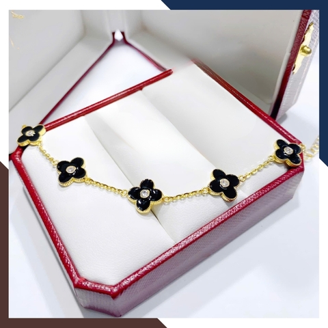 Lắc Tay Vàng Cỏ 4 Lá Đen, Đỏ, Trắng, Hồng Cho Nữ Theo Mệnh LTVN160 | Vàng Tây 10k