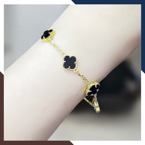 Lắc Tay Vàng Cỏ 4 Lá Đen, Đỏ, Trắng, Xanh, Hồng Cho Nữ LTVN166 | Vàng Tây 10k