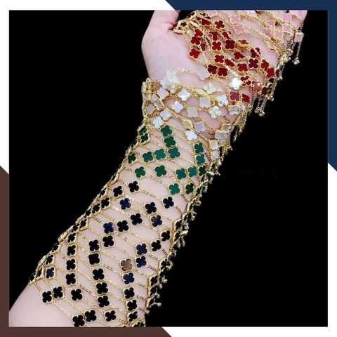 Lắc Tay Vàng Cỏ 4 Lá Đen, Đỏ, Trắng, Xanh, Hồng Cho Nữ LTVN166 | Vàng Tây 10k