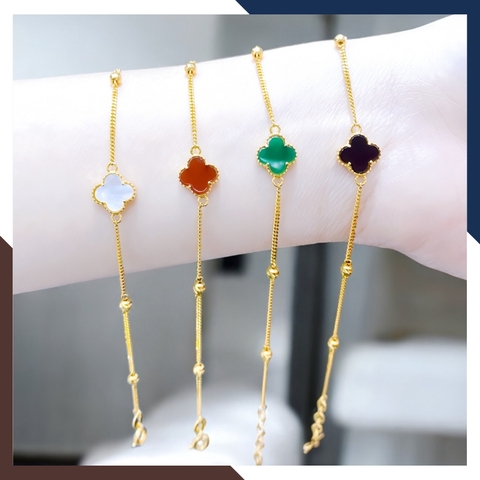 Lắc Tay Vàng Cỏ 4 Lá Đen, Đỏ, Trắng, Xanh, Hồng Cho Nữ LTVN166 | Vàng Tây 10k