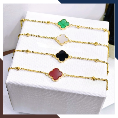 Lắc Tay Vàng Cỏ 4 Lá Đen, Đỏ, Trắng, Xanh, Hồng Cho Nữ LTVN166 | Vàng Tây 10k