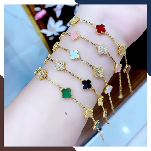 Lắc Tay Vàng Cỏ 4 Lá Đen, Đỏ, Trắng, Xanh, Hồng Cho Nữ LTVN166 | Vàng Tây 10k