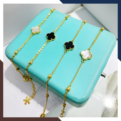 Lắc Tay Vàng Cỏ 4 Lá Đen, Đỏ, Trắng, Xanh, Hồng Cho Nữ LTVN166 | Vàng Tây 10k