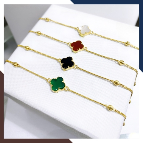 Lắc Tay Vàng Cỏ 4 Lá Đen, Đỏ, Trắng, Xanh, Hồng Cho Nữ LTVN166 | Vàng Tây 10k