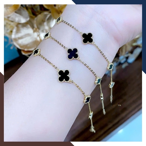 Lắc Tay Vàng Cỏ 4 Lá Đen Nhiều Mẫu Cho Nữ Mệnh Thuỷ, Mộc LTVN132 | Vàng Ý 10k