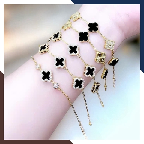 Lắc Tay Vàng Cỏ 4 Lá Đen Size 10mm Cho Nữ LTVN185 | Vàng Tây 10k