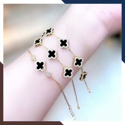 Lắc Tay Vàng Cỏ 4 Lá Đen Size 10mm Cho Nữ LTVN185 | Vàng Tây 10k