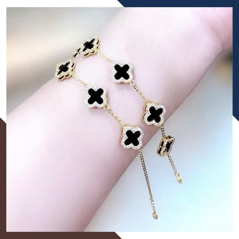 Lắc Tay Vàng Cỏ 4 Lá Đen Size 10mm Cho Nữ LTVN185 | Vàng Tây 10k