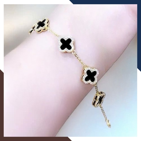 Lắc Tay Vàng Cỏ 4 Lá Đen Size 10mm Cho Nữ LTVN185 | Vàng Tây 10k