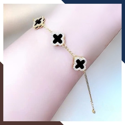 Lắc Tay Vàng Cỏ 4 Lá Đen Size 10mm Cho Nữ LTVN185 | Vàng Tây 10k