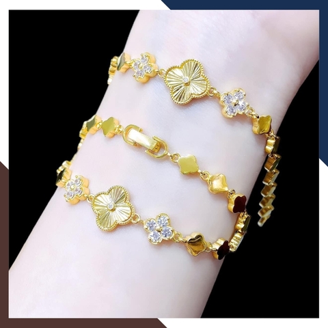 Lắc Tay Vàng Cỏ 4 Lá Đính Đá CZ Cho Nữ LTVN169 | Vàng Tây 10k