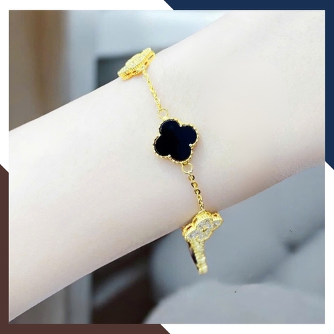 Lắc Tay Vàng Cỏ 4 Lá Đính Đá Mã Não10mm Cho Nữ LTVN180 | Vàng Tây 10k