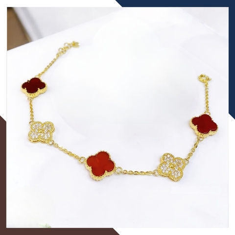 Lắc Tay Vàng Cỏ 4 Lá Đính Đá Mã Não10mm Cho Nữ LTVN180 | Vàng Tây 10k