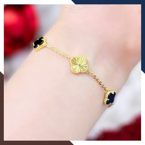 Lắc Tay Vàng Cỏ 4 Lá Đính Đá Mã Não10mm Cho Nữ LTVN180 | Vàng Tây 10k