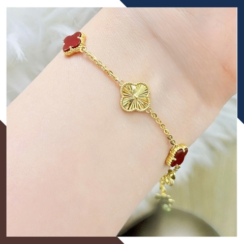 Lắc Tay Vàng Cỏ 4 Lá Đính Đá Mã Não10mm Cho Nữ LTVN180 | Vàng Tây 10k