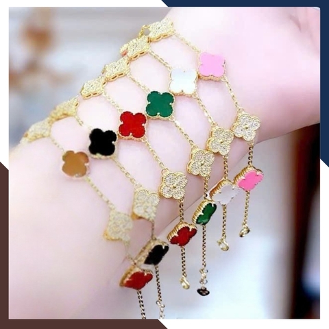 Lắc Tay Vàng Cỏ 4 Lá Đính Đá Mã Não10mm Cho Nữ LTVN180 | Vàng Tây 10k