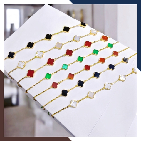 Lắc Tay Vàng Cỏ 4 Lá Đính Đá Mã Não10mm Cho Nữ LTVN180 | Vàng Tây 10k