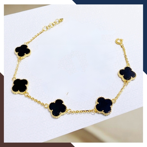 Lắc Tay Vàng Cỏ 4 Lá Đính Đá Mã Não10mm Cho Nữ LTVN180 | Vàng Tây 10k