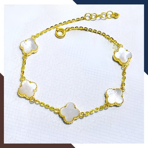 Lắc Tay Vàng Cỏ 4 Lá Đính Đá Mã Não10mm Cho Nữ LTVN180 | Vàng Tây 10k