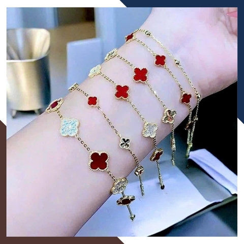 Lắc Tay Vàng Cỏ 4 Lá Đỏ Cho Nữ Mệnh Hoả, Thổ LTVN139 | Vàng Ý 10k