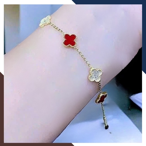 Lắc Tay Vàng Cỏ 4 Lá Đỏ Cho Nữ Mệnh Hoả, Thổ LTVN139 | Vàng Ý 10k
