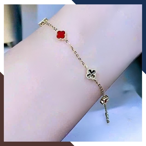 Lắc Tay Vàng Cỏ 4 Lá Đỏ Cho Nữ Mệnh Hoả, Thổ LTVN139 | Vàng Ý 10k