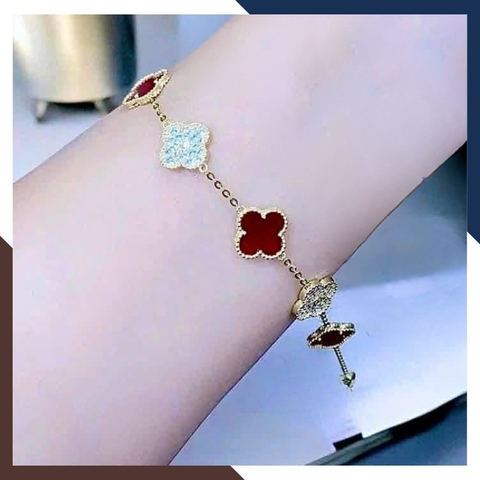 Lắc Tay Vàng Cỏ 4 Lá Đỏ Cho Nữ Mệnh Hoả, Thổ LTVN139 | Vàng Ý 10k