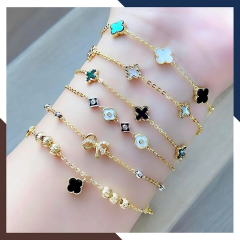 Lắc Tay Vàng Cỏ 4 Lá Trắng Cho Nữ Mệnh Kim, Thuỷ LTVN145 | Vàng Ý 10k