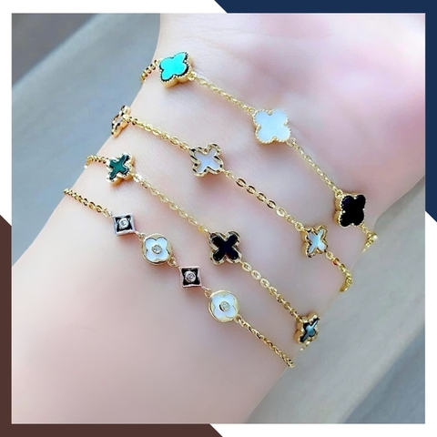 Lắc Tay Vàng Cỏ 4 Lá Trắng Cho Nữ Mệnh Kim, Thuỷ LTVN145 | Vàng Ý 10k