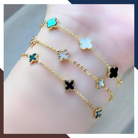 Lắc Tay Vàng Cỏ 4 Lá Trắng Cho Nữ Mệnh Kim, Thuỷ LTVN145 | Vàng Ý 10k