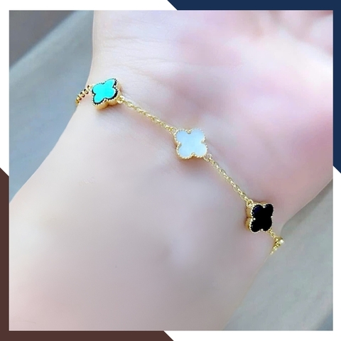 Lắc Tay Vàng Cỏ 4 Lá Trắng Cho Nữ Mệnh Kim, Thuỷ LTVN145 | Vàng Ý 10k