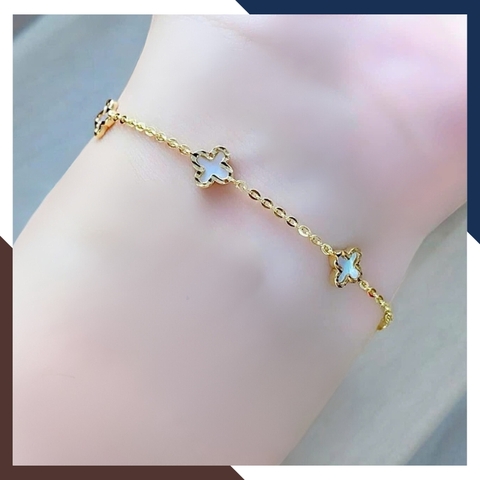 Lắc Tay Vàng Cỏ 4 Lá Trắng Cho Nữ Mệnh Kim, Thuỷ LTVN145 | Vàng Ý 10k