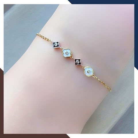 Lắc Tay Vàng Cỏ 4 Lá Trắng Cho Nữ Mệnh Kim, Thuỷ LTVN145 | Vàng Ý 10k