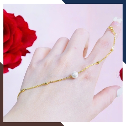 Lắc Tay Vàng Nữ 10K Đính Ngọc Trai Nước Ngọt 8–9mm LTVN385 – Thanh Lịch, Dễ Phối Đồ