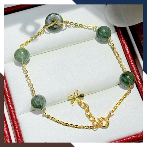 Lắc tay vàng nữ 10K gắn 5 hạt thạch anh tóc tự nhiên LTVN236 – phù hợp mệnh Kim Mộc Thủy Thổ