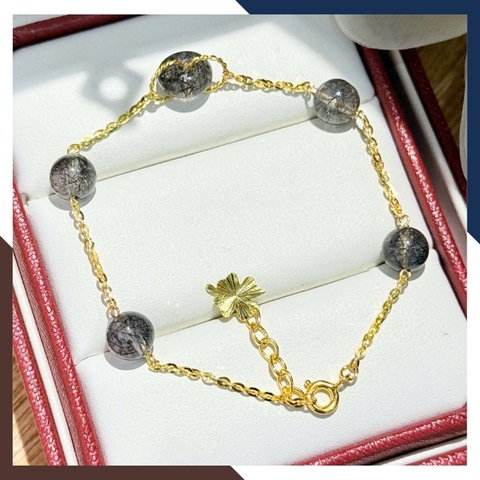Lắc tay vàng nữ 10K gắn 5 hạt thạch anh tóc tự nhiên LTVN236 – phù hợp mệnh Kim Mộc Thủy Thổ